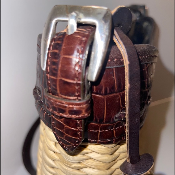 Vintage Brighton Brown Rafia Straw Shoulder Bag Heart Hang Tag w/Side Pocket. - Picture 2 of 3